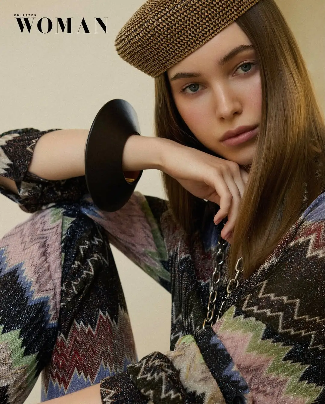 WOMAN magazine editorial of an ANT model in a hat